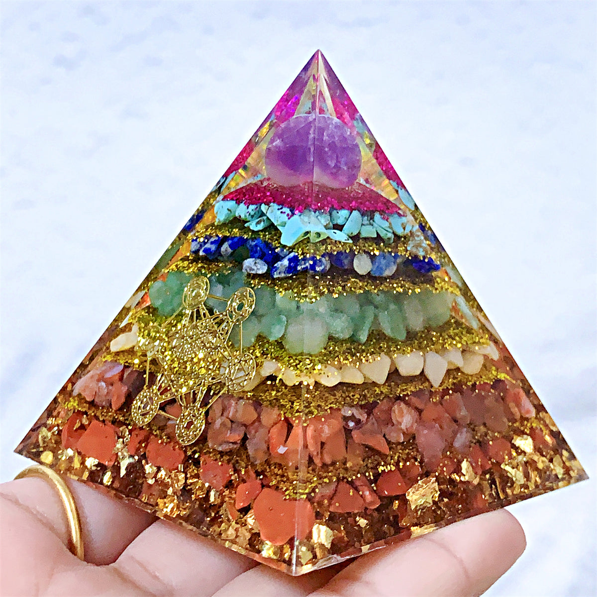 1pc Orgone Pyramid For Positive Energy And Amethyst Crystal Ball, With Protection From Crystals Energy Generator For Stress Reduce Healing Meditation And Wealth Attraction For Decoration