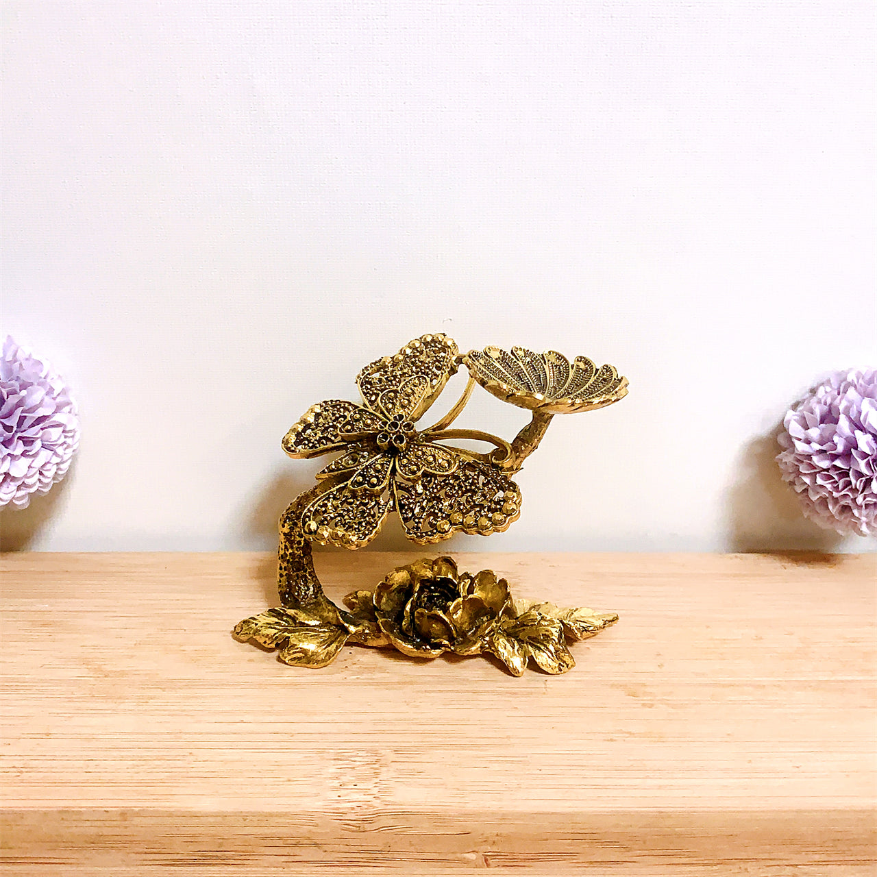 1 metal butterfly with flower shape sphere holder,stand, healing crystal, suitable for home decor