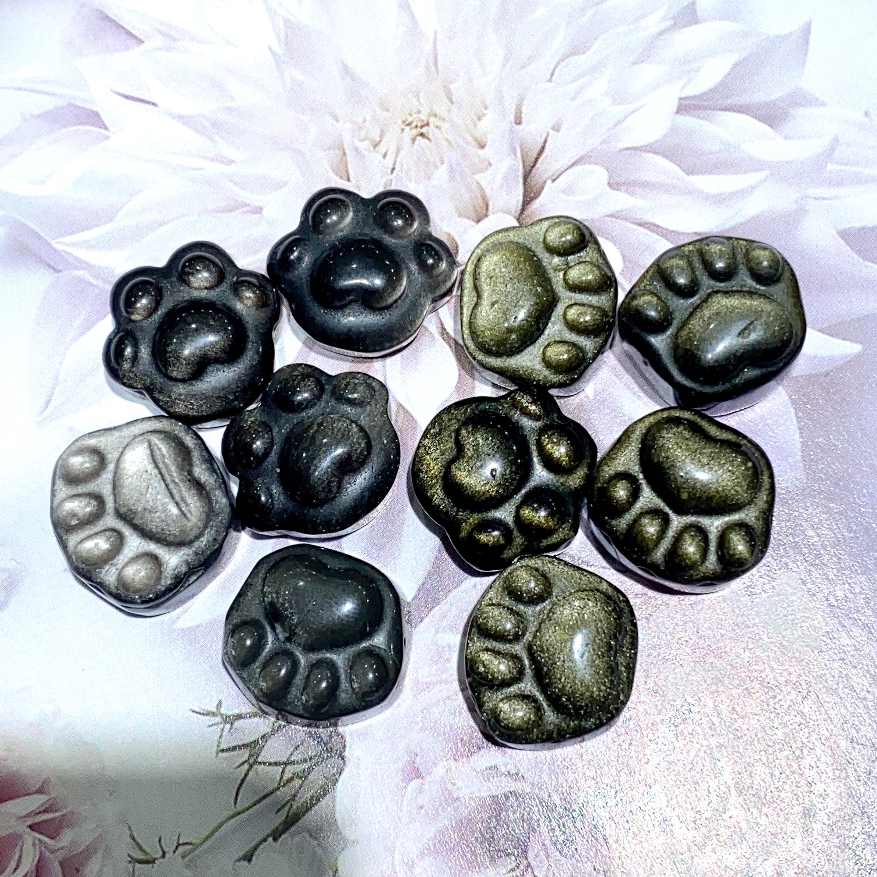 1PC Healing Stones 16mm Natural Golden Obsidian Silver Obsidian Cat-Paw Carving for Making Necklace and Home Decoration