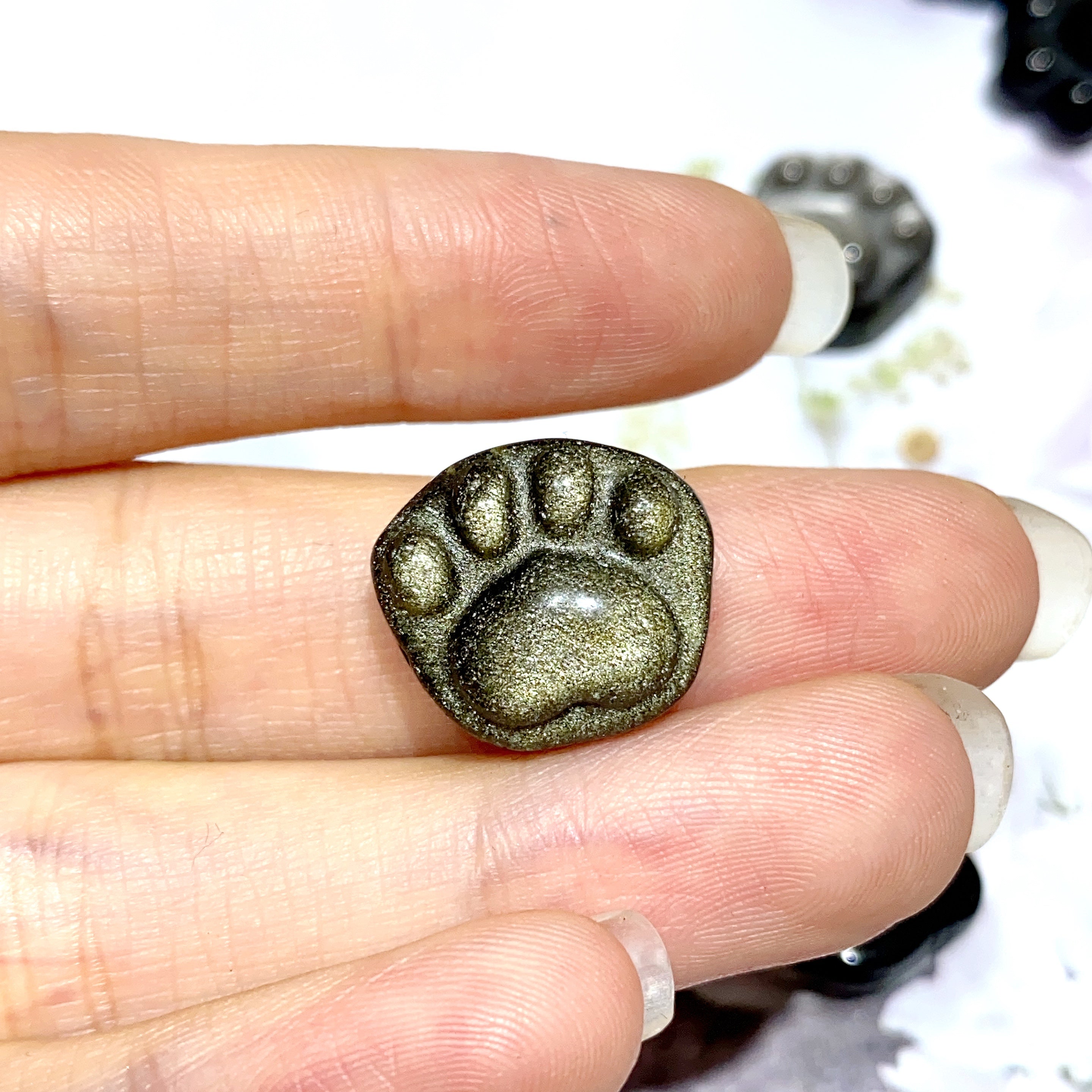 1PC Healing Stones 16mm Natural Golden Obsidian Silver Obsidian Cat-Paw Carving for Making Necklace and Home Decoration