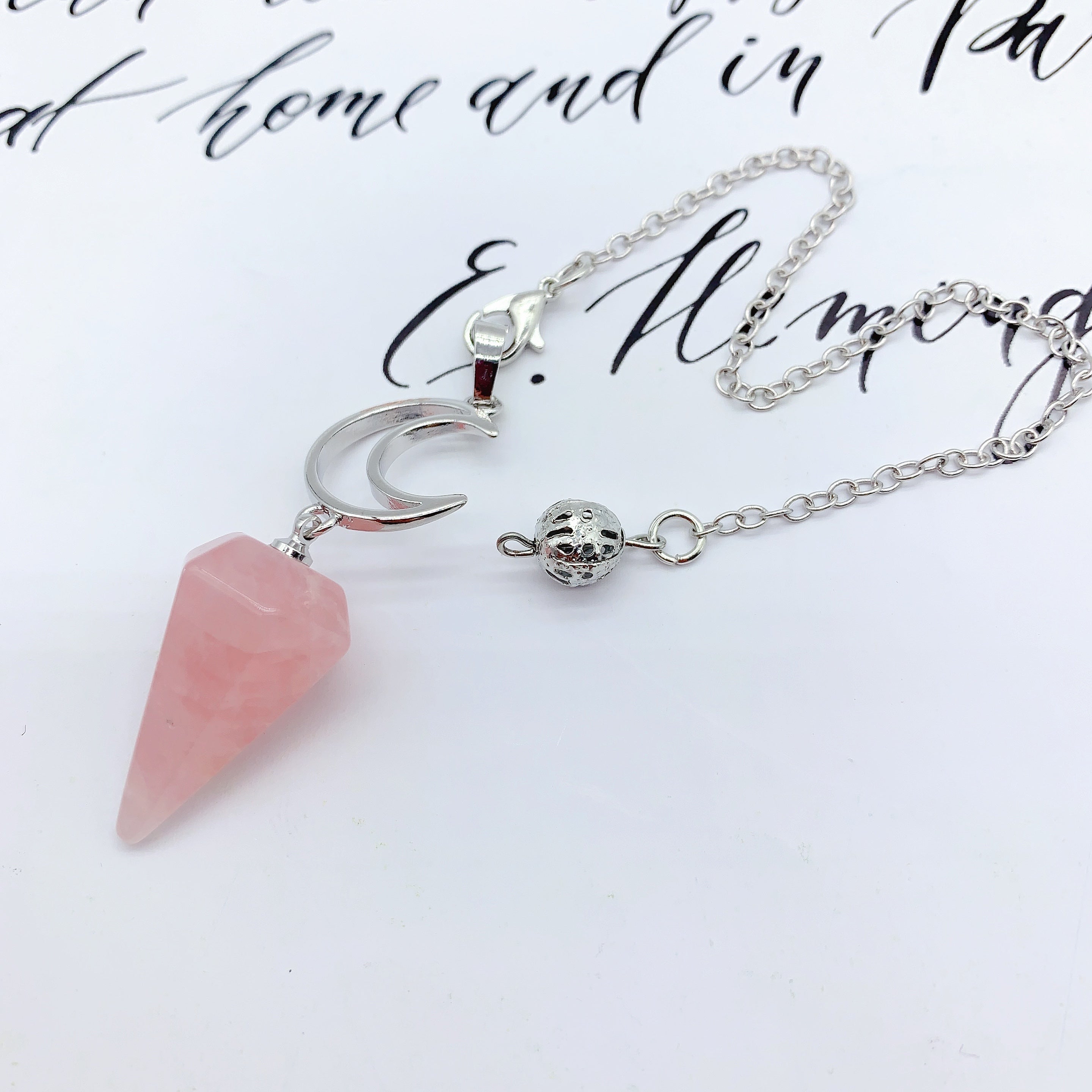 1Inch Crystal Pendulum Moon Shaped Charm Natural Rose Quartz Amethyst Healing Stones Reiki Pendant for Making Necklace