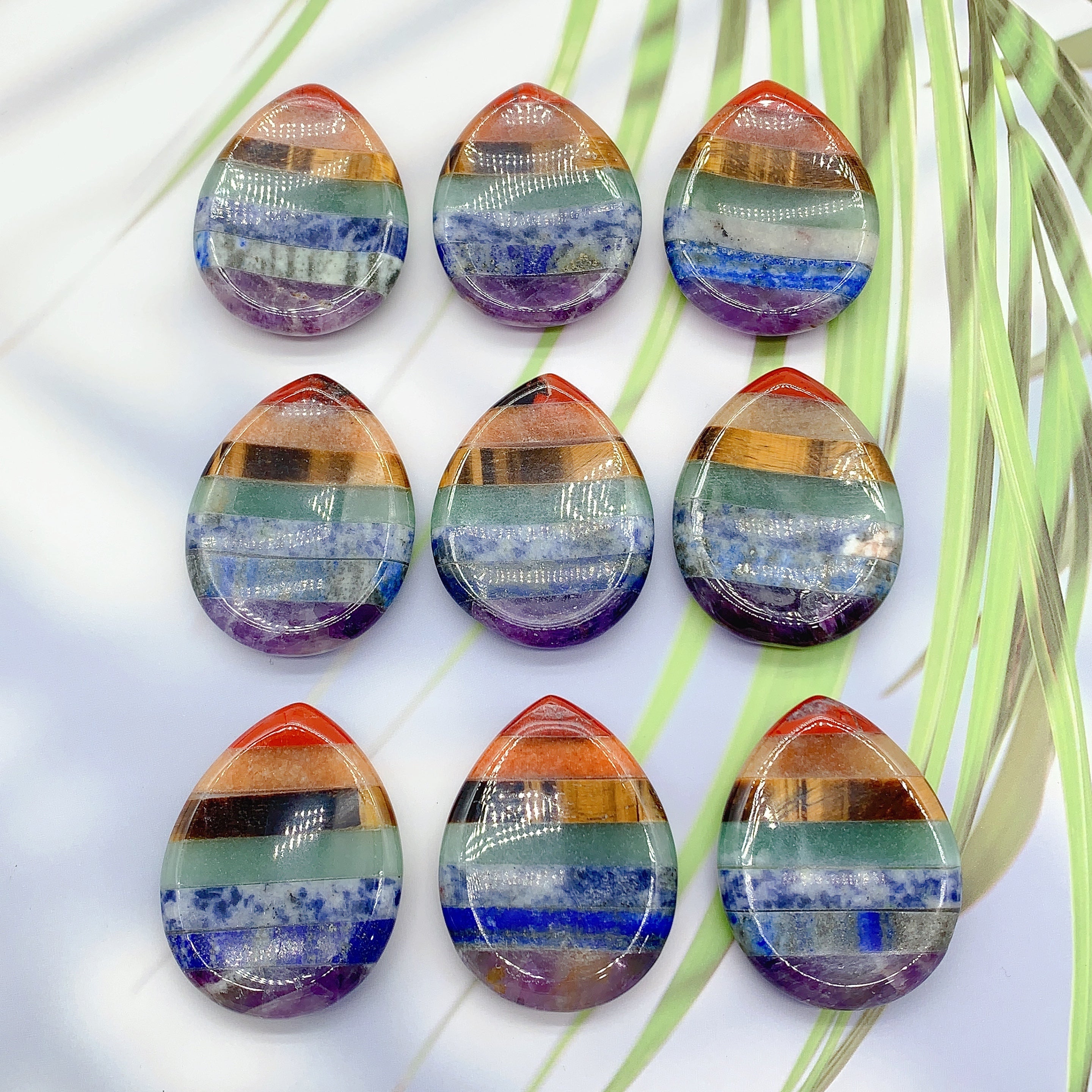 1PC 40mm Seven Chakra Water Drop Shaped Worry Stone Natural Green Aventurine Amethyst Healing Stones Worry Stone for Home Decor