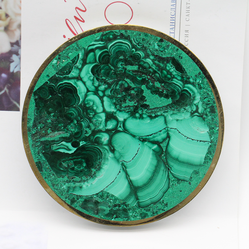 1PC 80mm or 100mm Natural Malachite Cup Mat Healing Carving for Art Furnishing Articles and Home Decoration