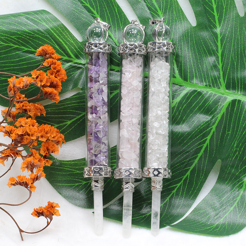 13cm Chips Bottle Pendulum Natural Clear Quartz Amethyst Healing Stones Reiki Pendant Gemstone Charm for Home Decoration