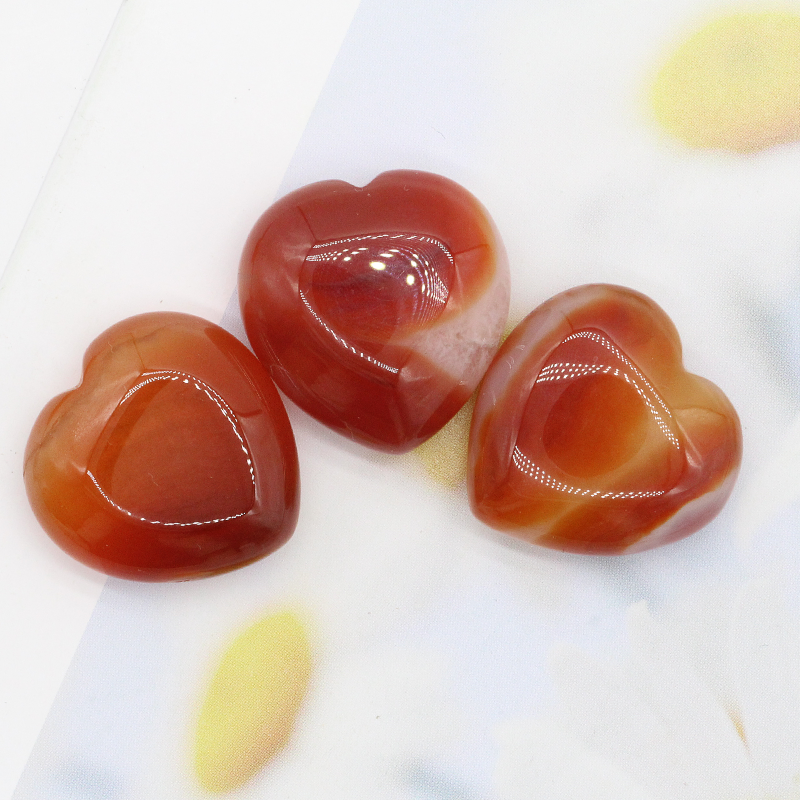 1PC 30mm Natural Red Agate Loving Heart Carving Crystal Crafts for Making Necklace and Home Decoration