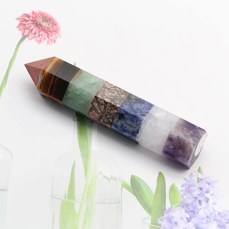 10cm Crystal Seven Chakra Tower Natural Dream Amethyst Tiger Eye Stone Reiki Joint Point Wand Healing Stones for Home Decoration