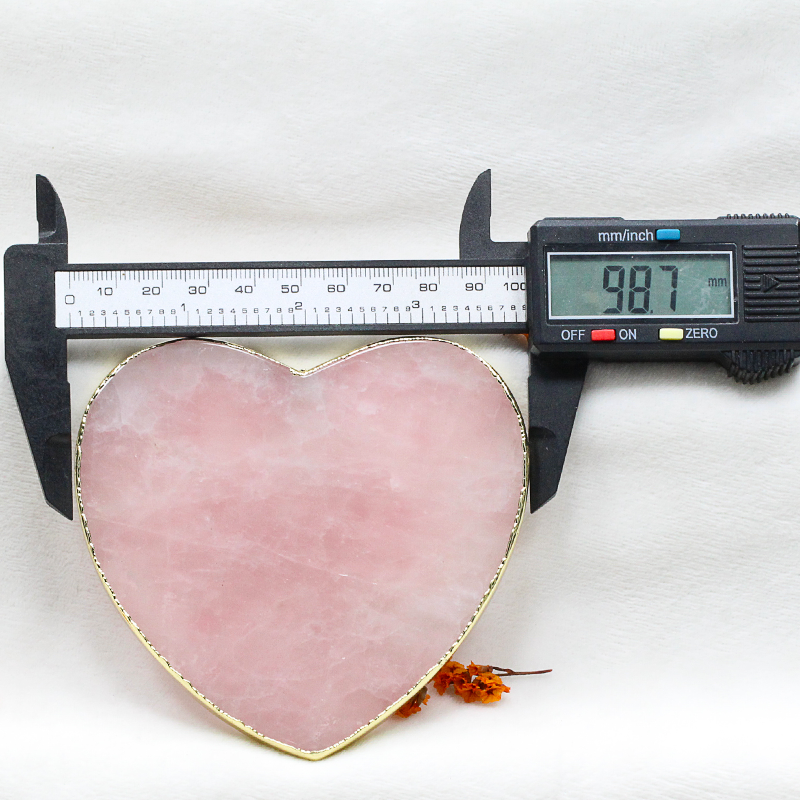 10cm Natural Rose Quartz Heart Shaped Coaster Crystal Cup Mat Metal Package Edge Healing Stones for Home Decoration