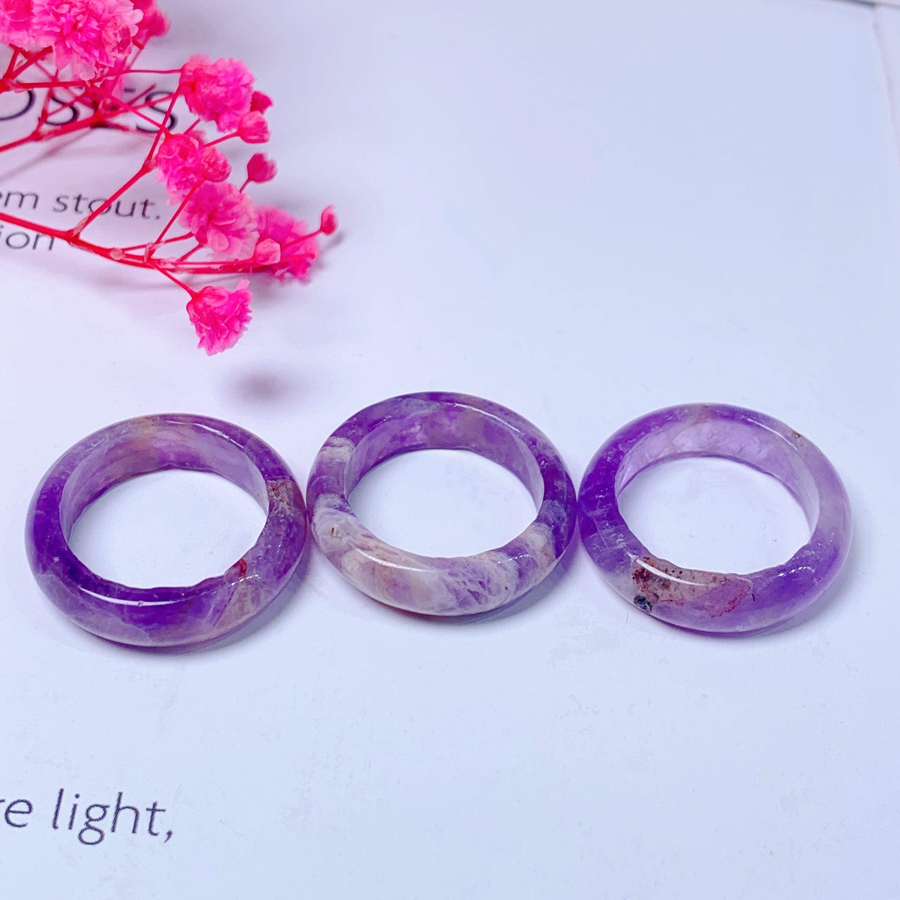 1inches Crystal Ring Natural Rose Quartz Dream Amethyst Carvings Pendant Reiki Charm Healing Stones for Making Necklace